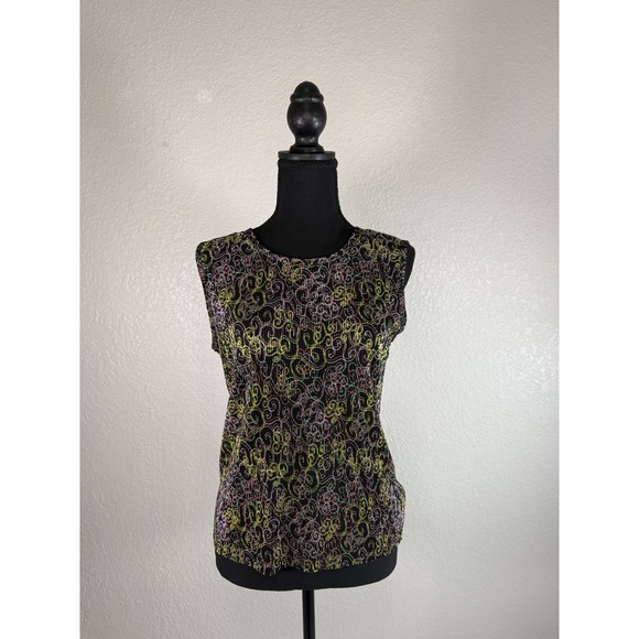Tops - Y2K PLISSE‎ SLEEVELESS TOP TANK LARGE COLORFUL PRINT